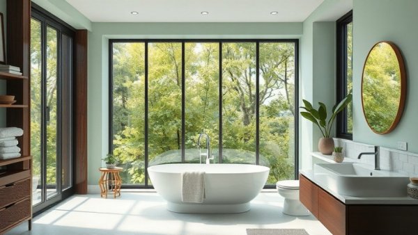 Modern elegant bathroom in soft green tones, home extension