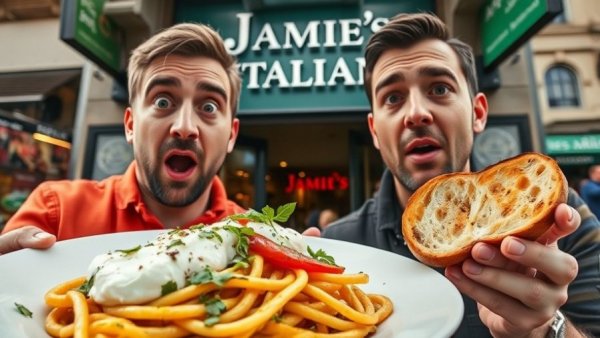 Best new restaurants: surprised expressions, Italian cuisine, restaurant facade.