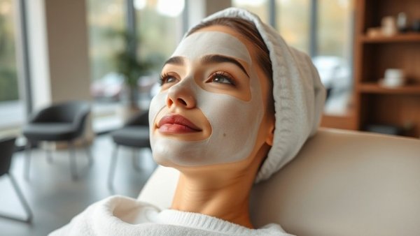 Woman receiving a facial skincare treatment in a salon.
