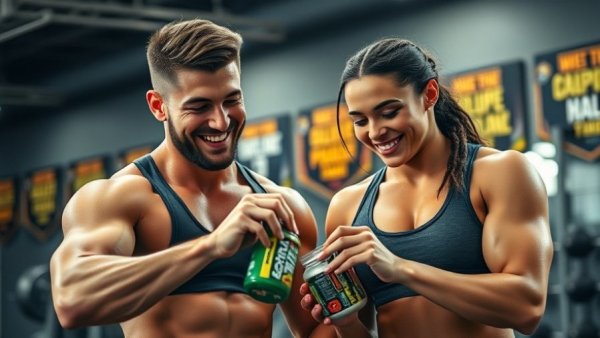 Athletic duo mixing pre-workout supplement in gym, Can you take pre-workout on an empty stomach?