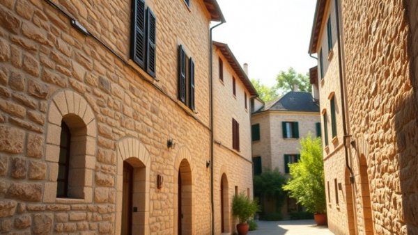 Historic Italian stone building in serene sunlight