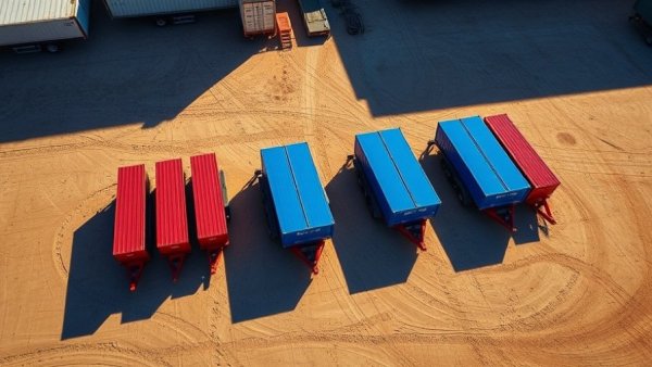 HDEM Mini-Deck Trailers in industrial yard, aerial view.