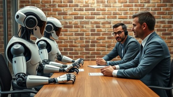 Futuristic office meeting on AI marketing strategies for business growth