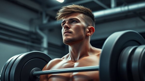 Minimalist Workouts for Muscle Building: focused weightlifter lifting barbell.