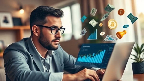 Affiliate marketing concept demonstration at home office setup.