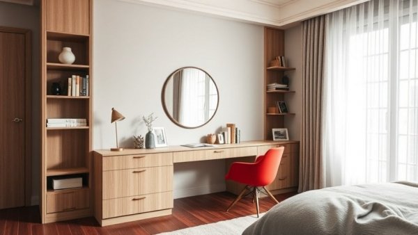 Cozy bedroom corner with desk and mirror in a stylish London extension.