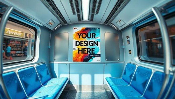 Creative subway poster mockup in a fisheye lens photo.