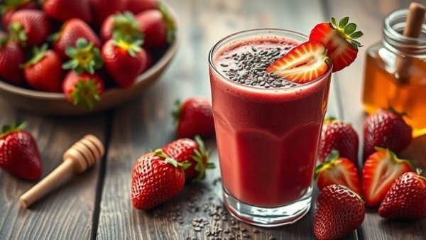 High-protein fat-burning snack smoothie with strawberries.