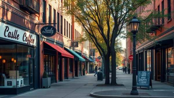 Urban street scene of local coffee shops, fostering community connections.