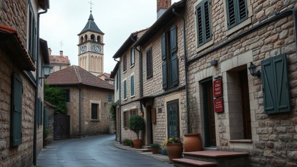 Charming European street with home extension in rusticate setting