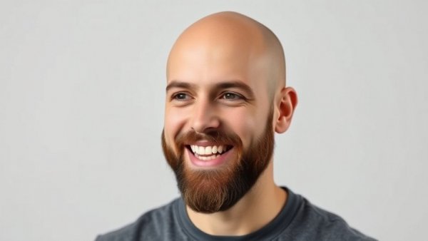 Smiling bald man with beard speaking about red light therapy for skin.