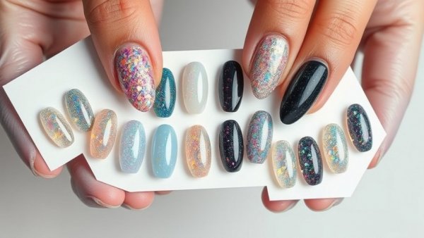 Assorted glass cat eye nails with shimmering effects on display.