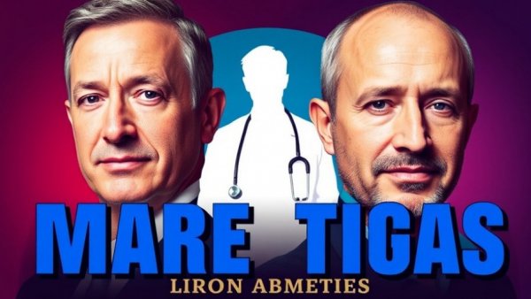 Illustration featuring two men with text about calling out doctors, cosmetic surgery topic