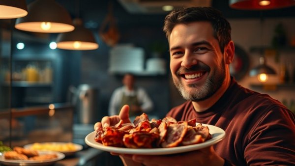 Man enjoying meal at ALTA with vibrant ambiance.