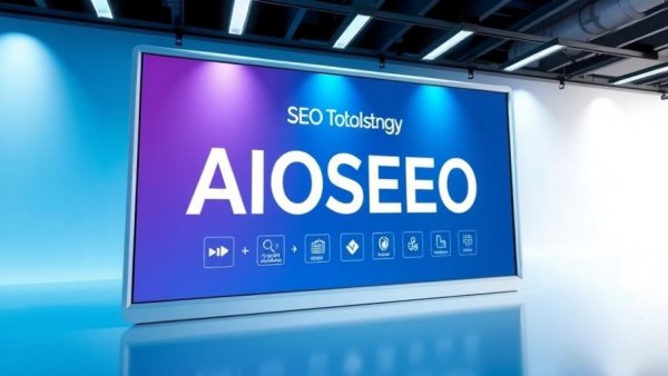 Blue and white AIOSEO marketing graphic.