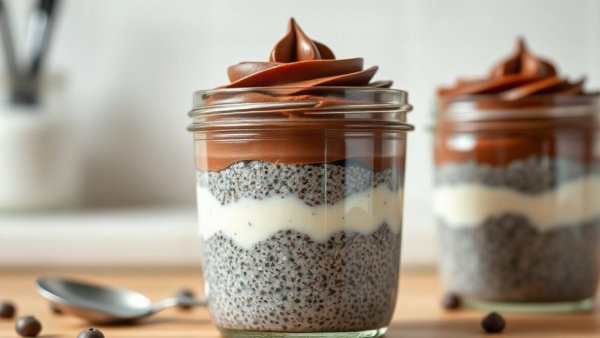 Chia Chocolate Mousse recipe with layered chia pudding in a jar