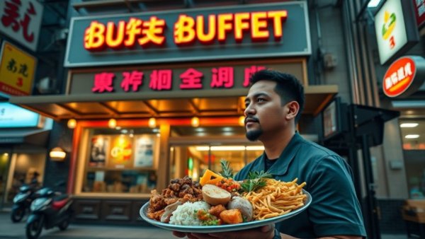 Buffet restaurant with a person holding a plate, best places to eat near me