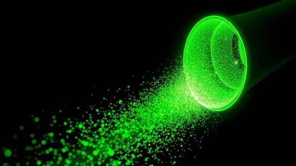 Illuminated digital funnel representing marketing funnel strategy with glowing green particles.