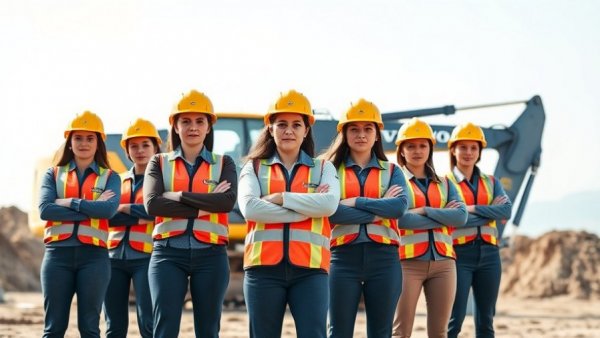 Volvo Construction Equipment Iron Women team standing confidently on site.