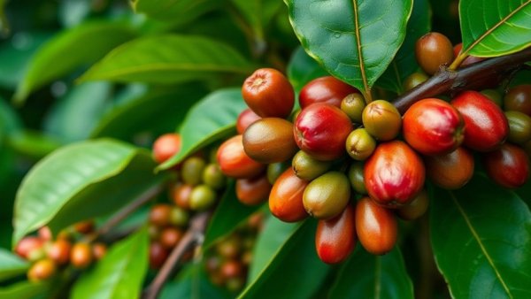 Close-up of coffee plant in Brazil specialty coffee market.