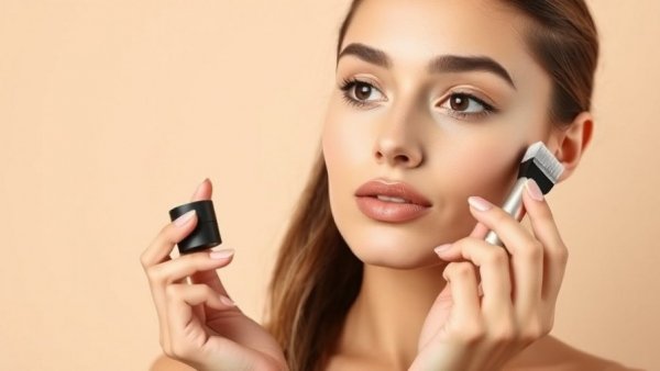 Young woman illustrates natural-looking contour techniques using bronzer.