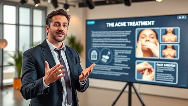 Blue light for acne video presentation in studio setting.