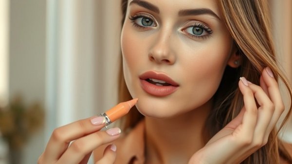 Young woman showing how to get juicy lips indoors.