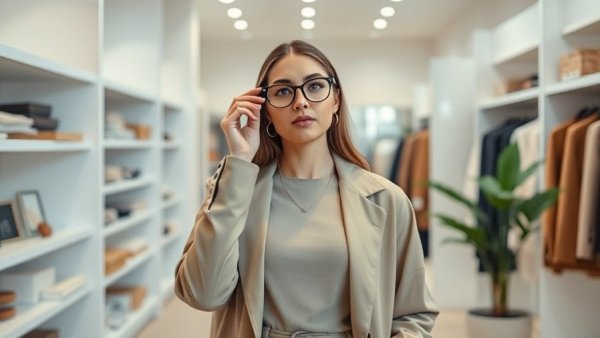 AI marketing strategies for business growth: Woman adjusting glasses in a retail store.