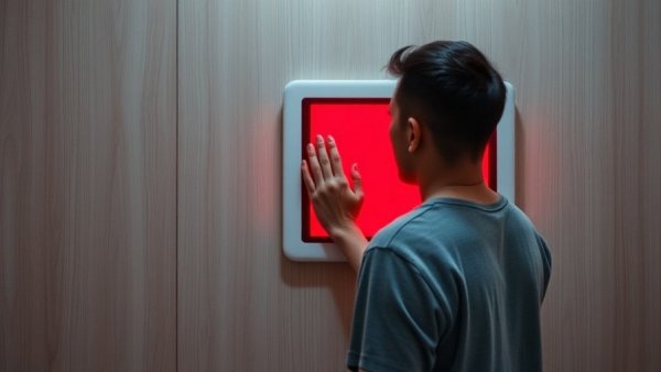 Affordable red light therapy panel being adjusted on a wall.