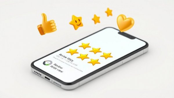 Smartphone with stars and emojis, representing customer reviews for restaurants.