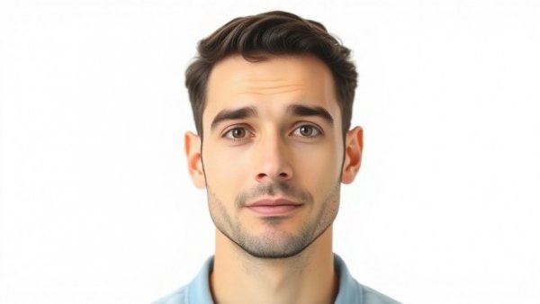 Man with neutral expression in a white shirt