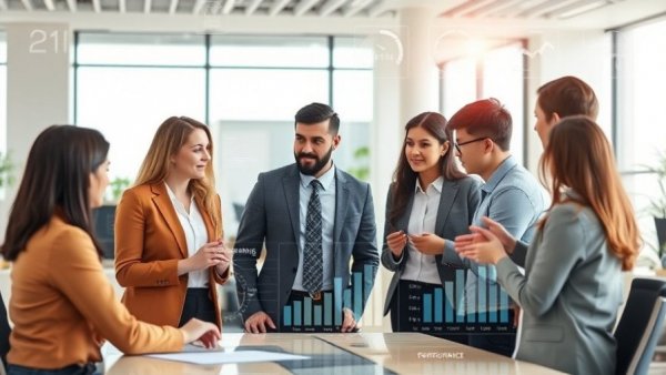 Collaborative team discussing affiliate marketing strategies in a modern office setting.