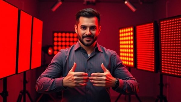 Hooga red light therapy panel series ranked by man in vibrant studio.