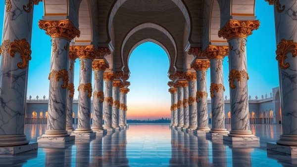 Business hotels near Sheikh Zayed Grand Mosque, serene ambiance.