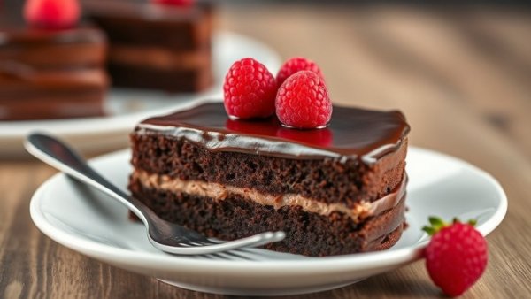 Moist chocolate cake recipe with glossy ganache and raspberries