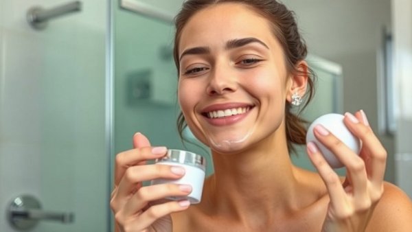 Post-hangover skincare routine with a young woman applying skincare.