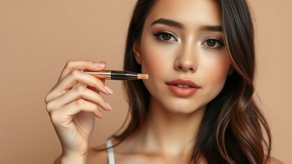 Woman demonstrating how to build a natural makeup look with concealer.