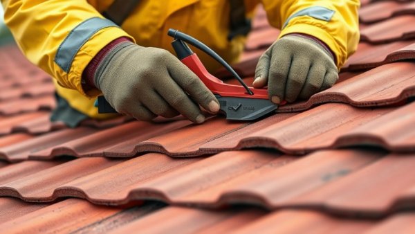 Roofing contractors near me: worker installing roof tiles.
