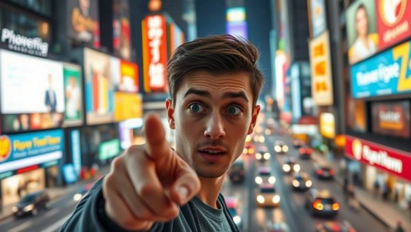 Curious man gazes at vibrant city, searching for best burger bars nearby.