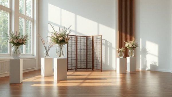 Elegant room with floral decorations and a folding screen, ideal for house extension ideas for spring.