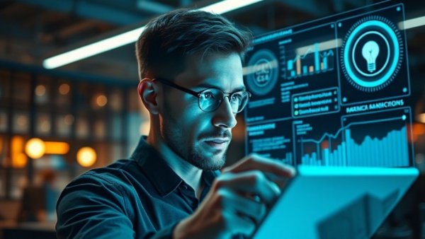 Futuristic digital marketer using AI tools for business growth