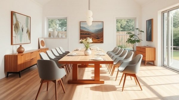 Bright, minimalist dining room with Scandinavian design.