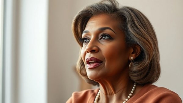 Best makeup tips for women over 40 - elegant woman sharing advice.