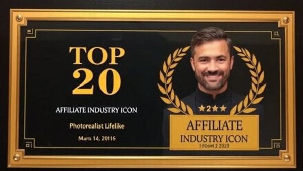 Top 20 Industry Icon plaque with confident CEO, affiliate marketing