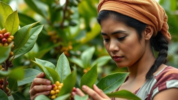 Coffee farmer in lush plantation observing Nestlé Robusta coffee trial results.