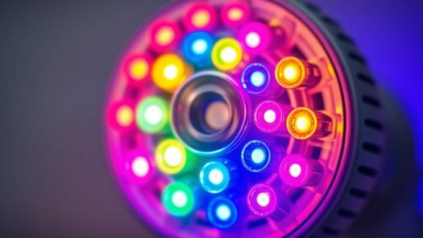 Red light therapy bulb with colored LEDs for skin treatment.