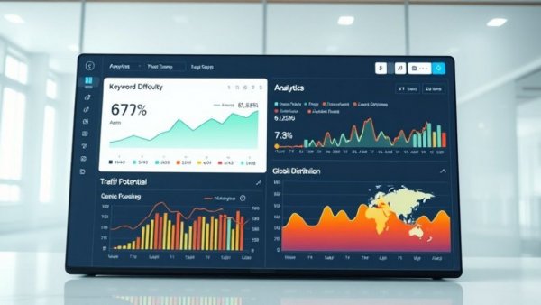 SEO copywriting analytics dashboard with metrics.