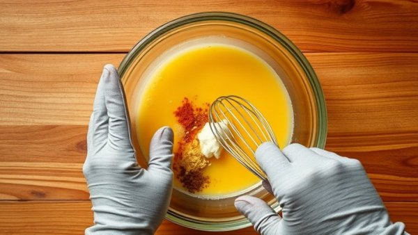 Preparing special omelette recipes with eggs and spices in a bowl.
