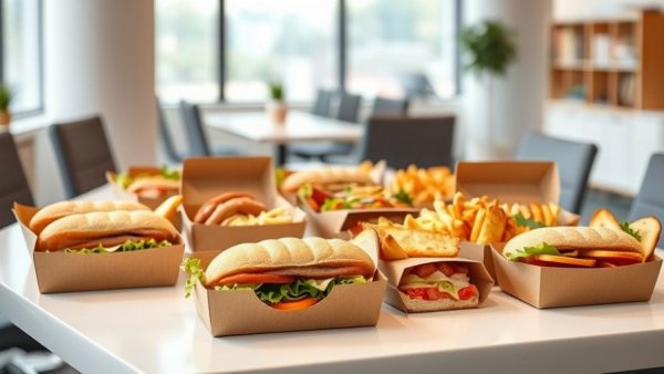 Delicious and varied workplace catering sandwiches organized.