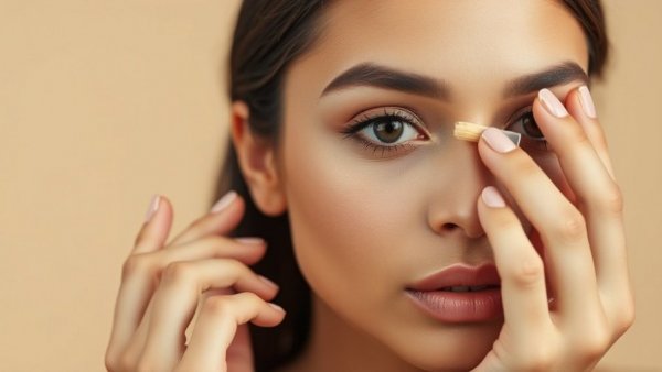 Makeup techniques for hyperpigmentation applied by a focused woman.